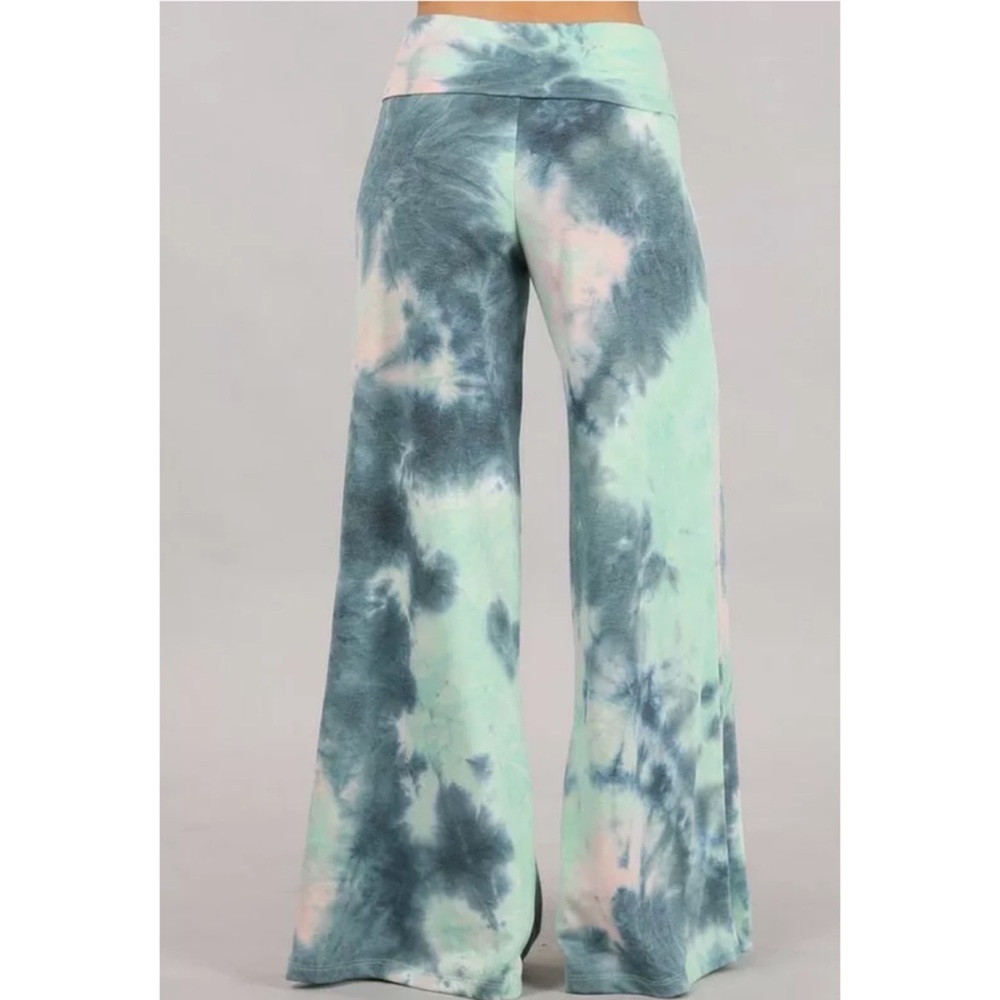 Teal Green Wide Leg Relaxed Palazzo Lounge Pants - Picture 4 of 6